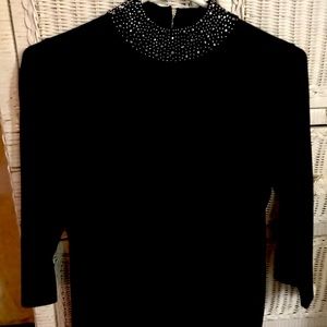 Premise Studio Black mid-sleeve Embellished Blouse